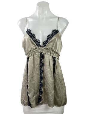 Poleci Womens Gold Sleeveless Silky Satin Lace Cami Camisole Tank Top Size 10